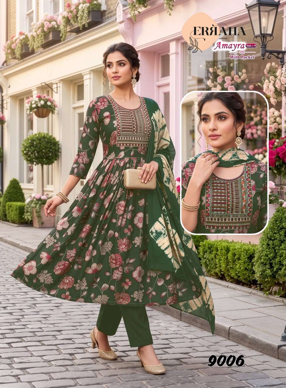 ERRAHA AMAYRA VOL 9 FOIL PRINT UMBRELLA CUT CATALOGUE ANARKALI SUIT PARTYWEAR SHOP 